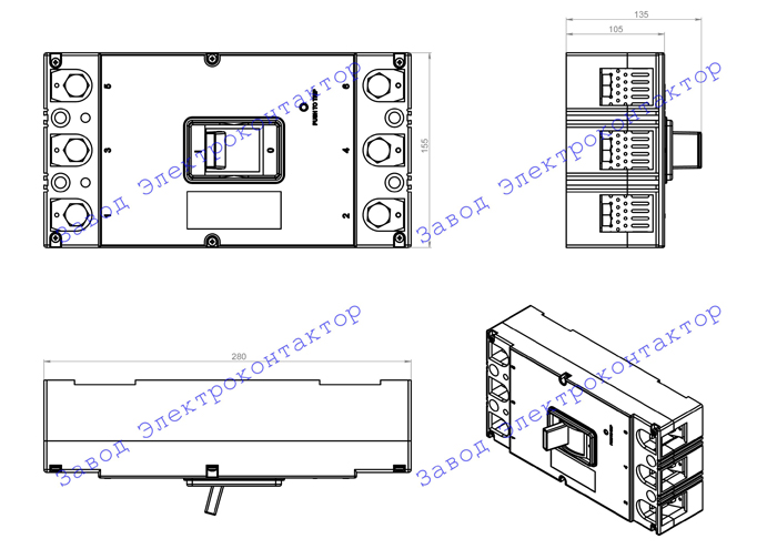 внешний вид, габаритные, установочные и присоединительные размеры выключателя А-3726