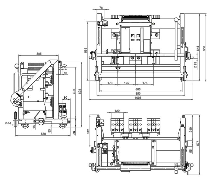 Выключатель автоматический АВ2М 10СВ-53-41 630А Габаритные размеры